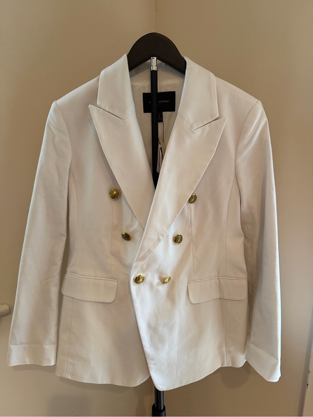Banana Republic White Double-Breasted Blazer with Gold Buttons 8 Petite